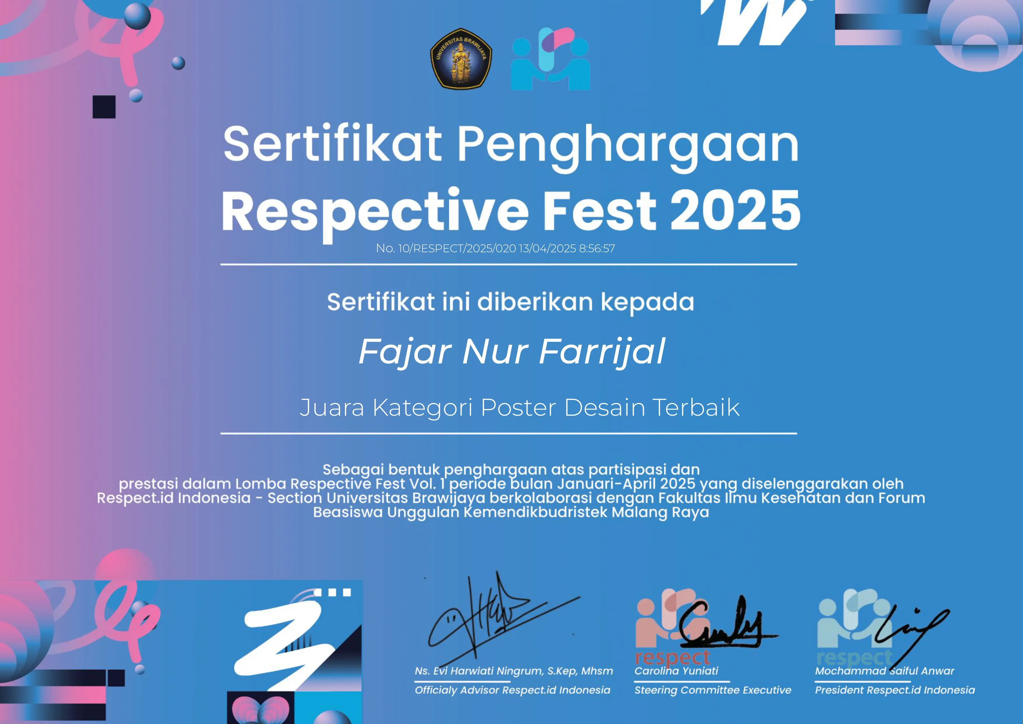 Sertifikat Juara Respective Fest Universitas Brawijaya Halaman 2